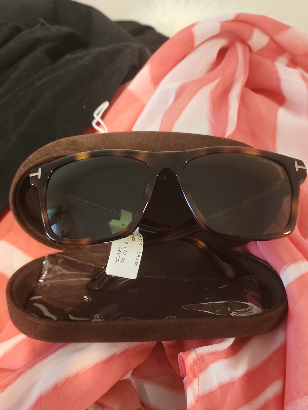 Tom Ford Tortoiseshell Frame Sunglasses with Black Lenses